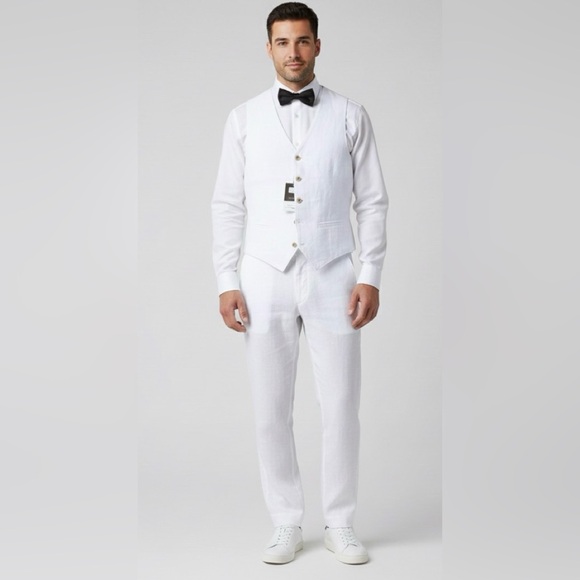 Cubavera White 100% Linen Vest&Pants Set Made for Perry Ellis Dublin M/34/32